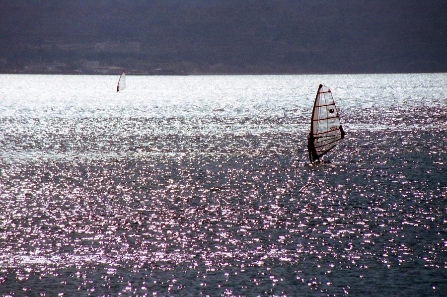 Windsurfing in the Silver Seas of Greece Photograph by Nigel Radcliffe