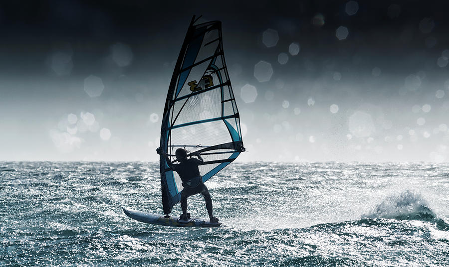 Windsurfing With Water Drops On Camera Photograph by Ben Welsh / Design Pics