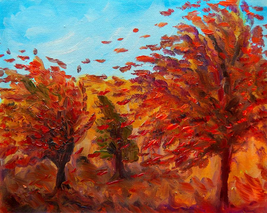 Windy autumn day Painting by Lilia S