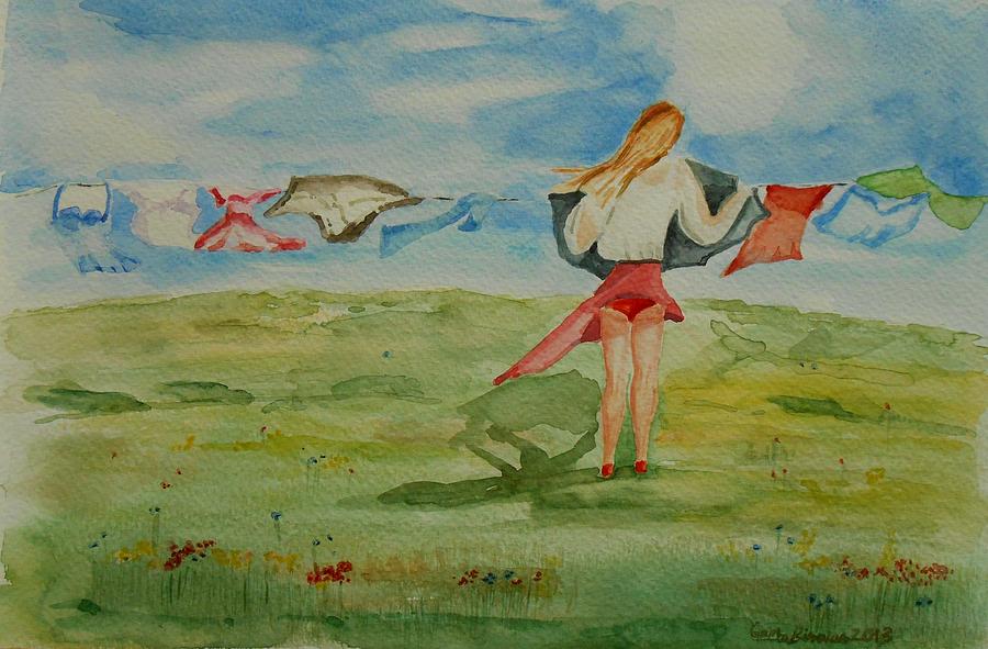 Windy Day funny watercolor Painting by Geeta Yerra