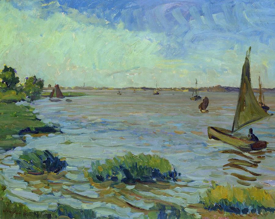 Boat Painting - Windy Day on the Elbe by Richard Dreher