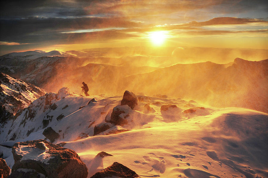 Windy Winter Sunrise At Mountain Summit Photograph by Maya Karkalicheva
