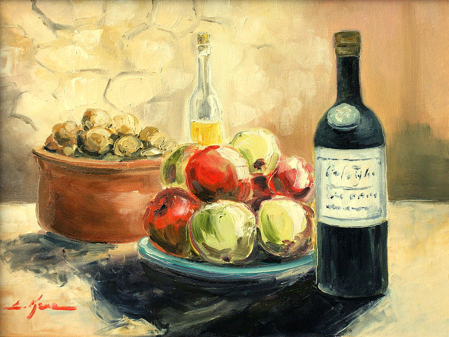 Wine and apples Painting by Luke Karcz
