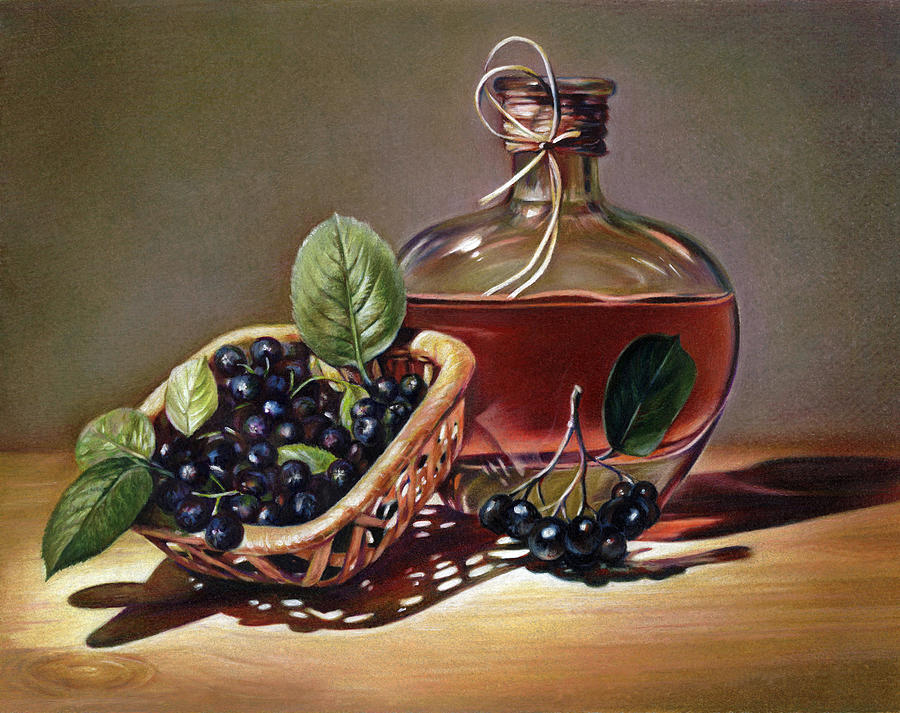Wine and Berries Drawing by Natasha Denger