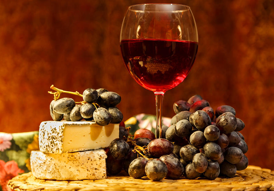 Wine and Brie Cheese Photograph by Peter Lakomy