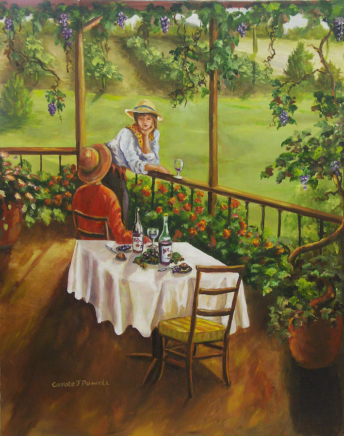 Wine and Cheese Lunch Painting by Carole Powell