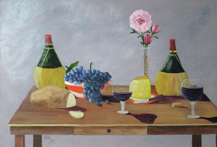 Wine Painting - Wine and Cheese by Rich Fotia