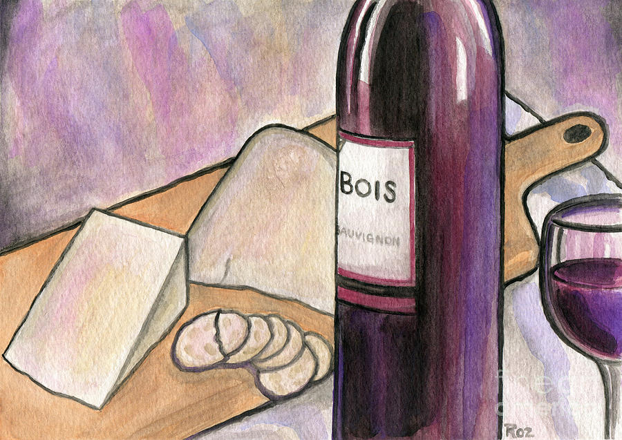Wine and Cheese Tonight Painting by Roz Abellera