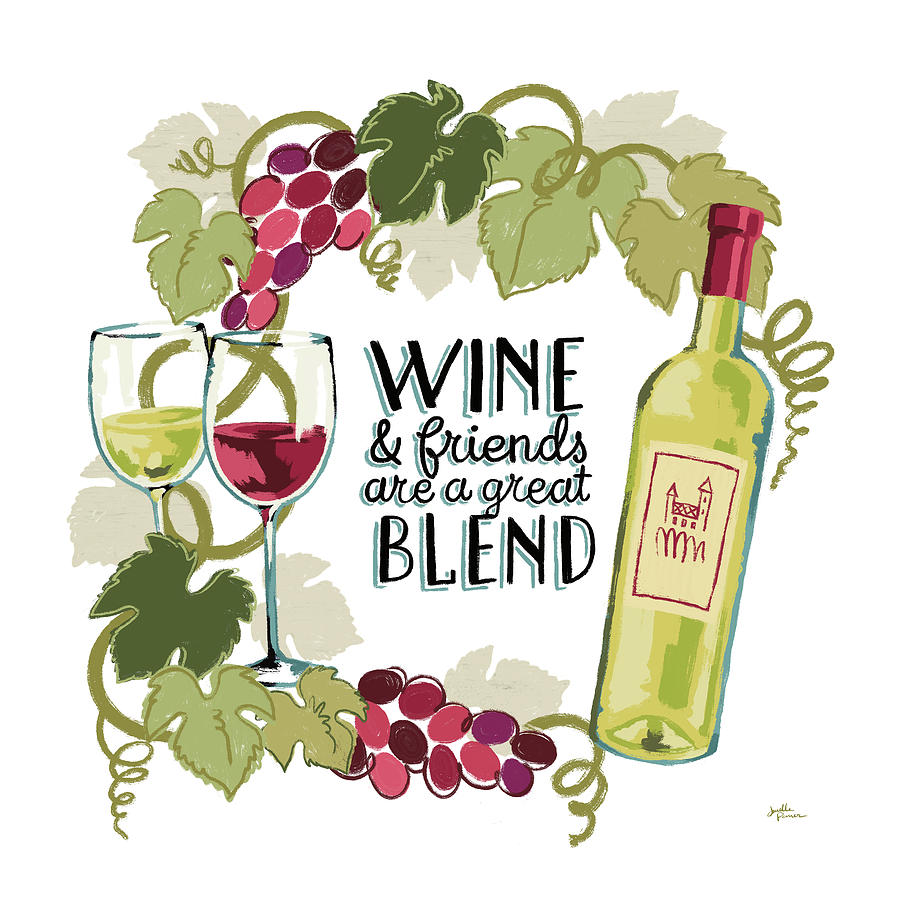 Bottle Painting - Wine And Friends V On White by Janelle Penner