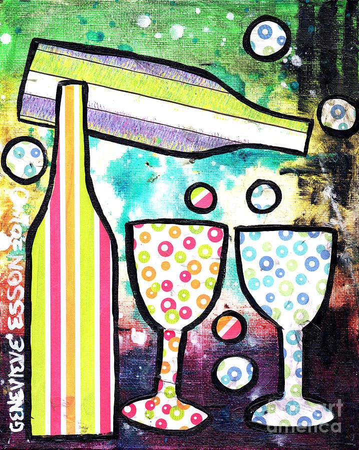 Wine and Glass Collage Abstract Painting by Genevieve Esson