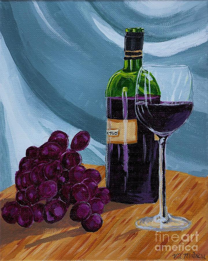 Wine and Grapes Painting by Vicki Maheu