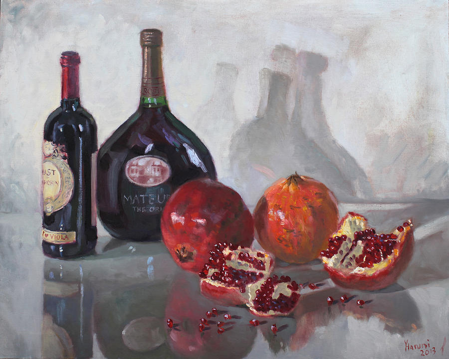 Wine Painting - Wine and Pomegranates by Ylli Haruni