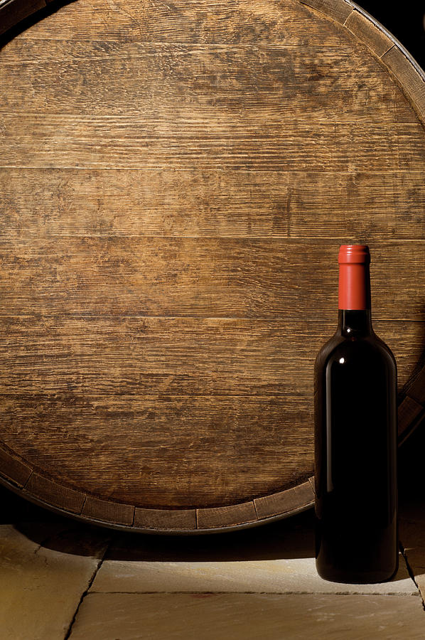 Wine Barrel And Bottle Photograph by Markswallow