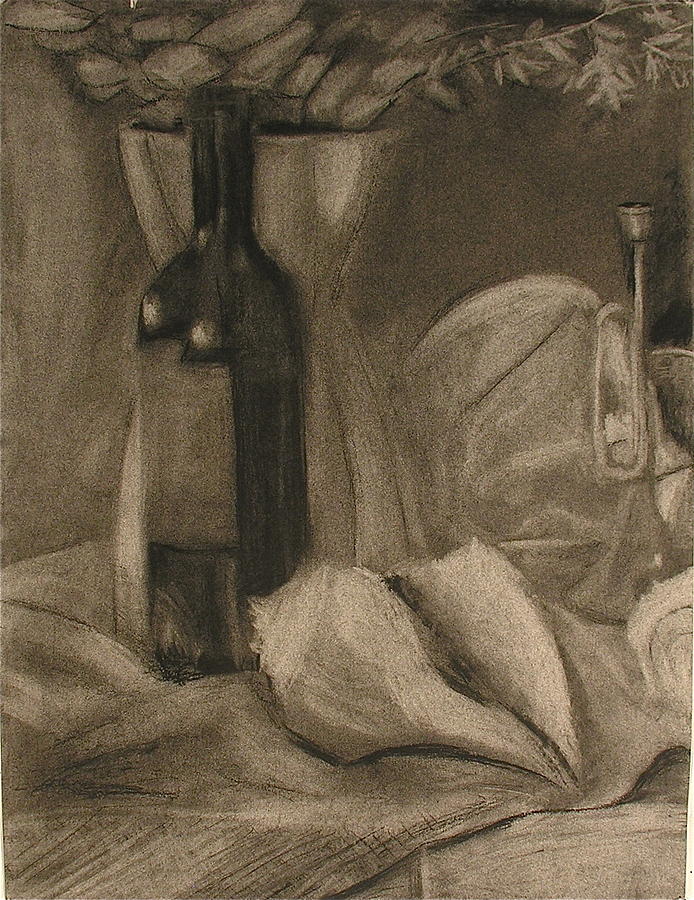 Shell Painting - Wine bottle and Shell by Sheila Mashaw