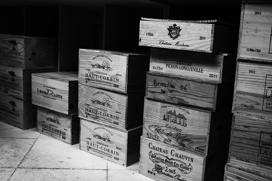 Wine Boxes black and white Photograph by Georgia Clare