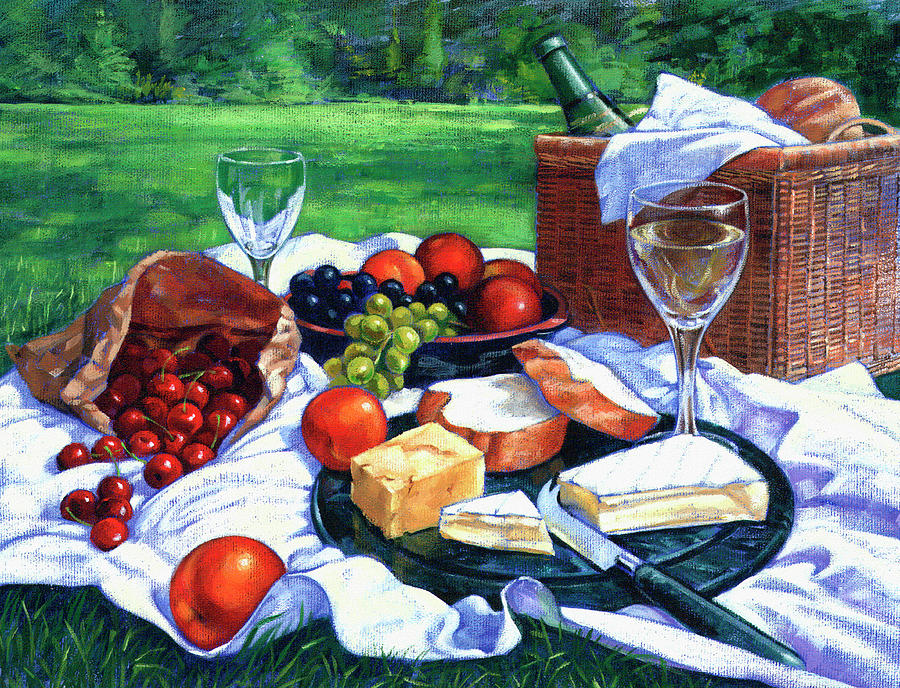 Wine, Bread, Cheese, And Fruit Ready Photograph by Ikon Ikon Images