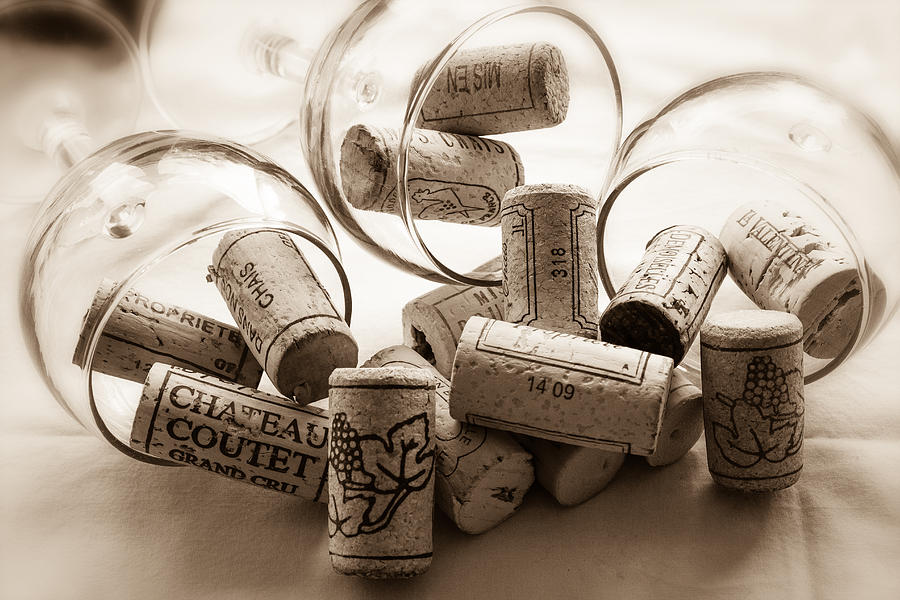 Wine Corks And Wine Glasses toned Photograph by Georgia Clare