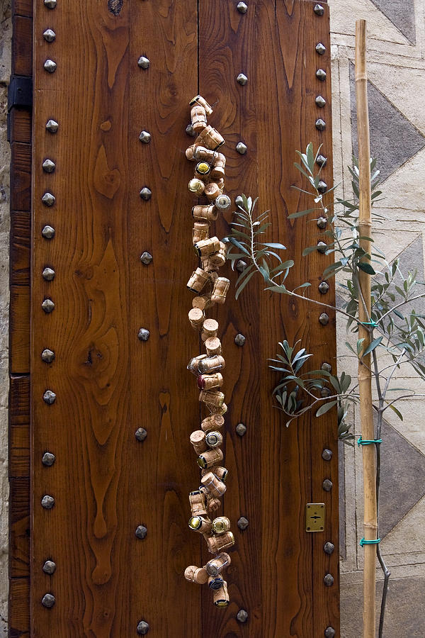 Old Wood Door Photograph - Wine Corks Decoration by Sally Weigand