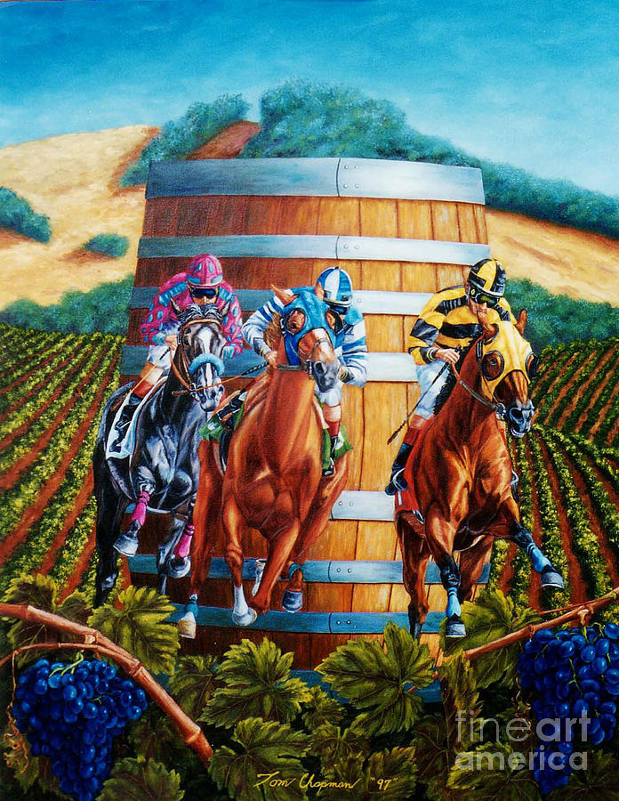 Wine Country Barrel Racing Painting by Tom Chapman