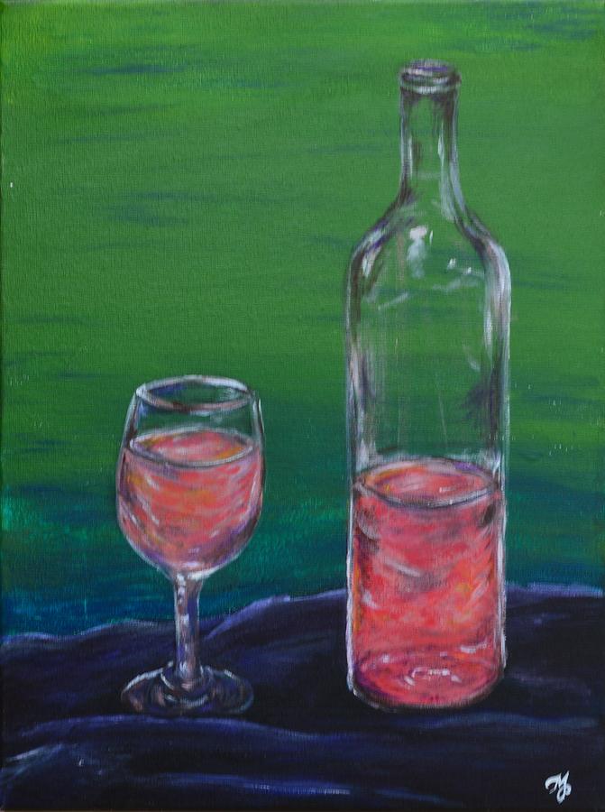 Wine Glass And Bottle Painting by Meganne Peck