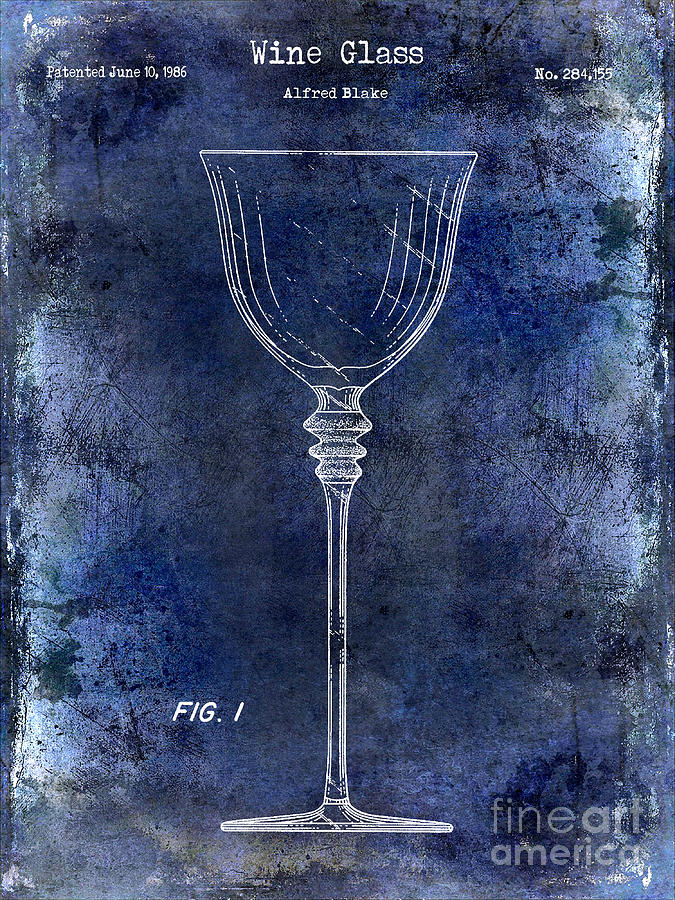 Wine Photograph - Wine Glass Patent Drawing Blue by Jon Neidert