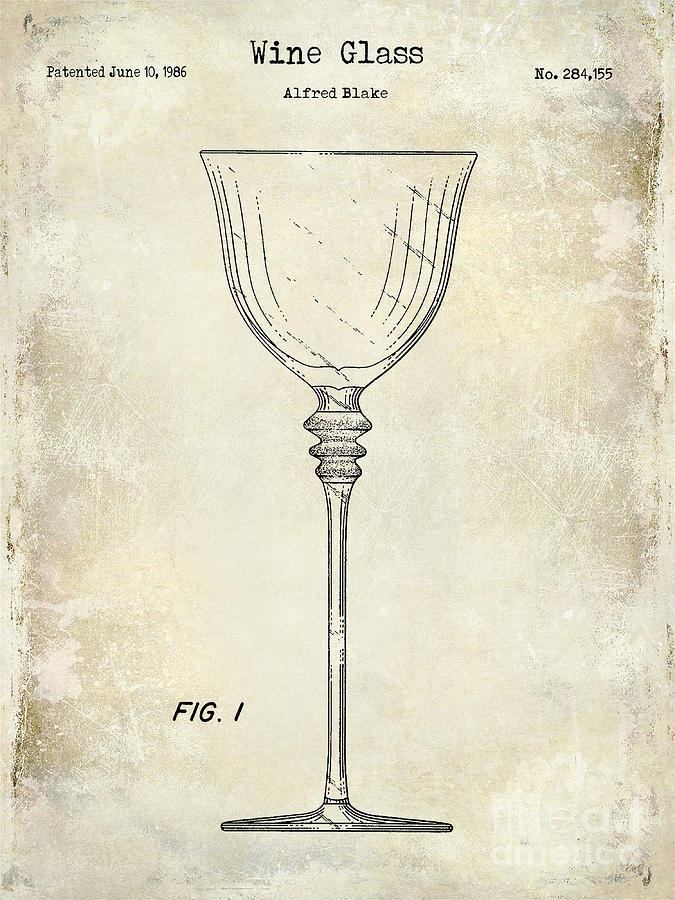 Wine Photograph - Wine Glass Patent Drawing by Jon Neidert