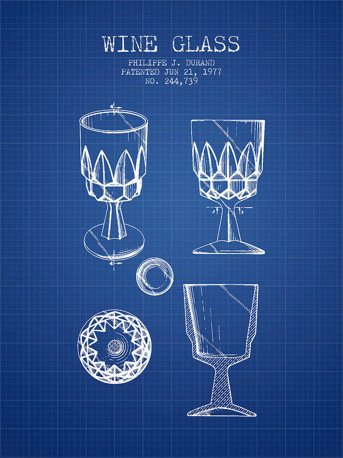 Wine Glass Patent From 1977 - Blueprint Digital Art