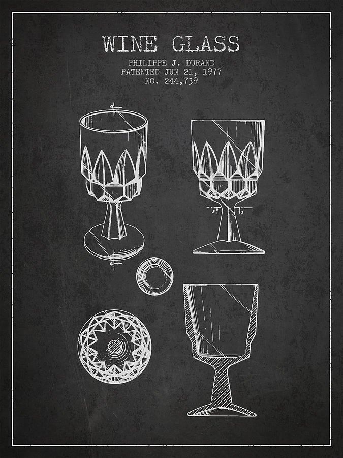 Wine Glass Patent From 1977 - Charcoal Digital Art