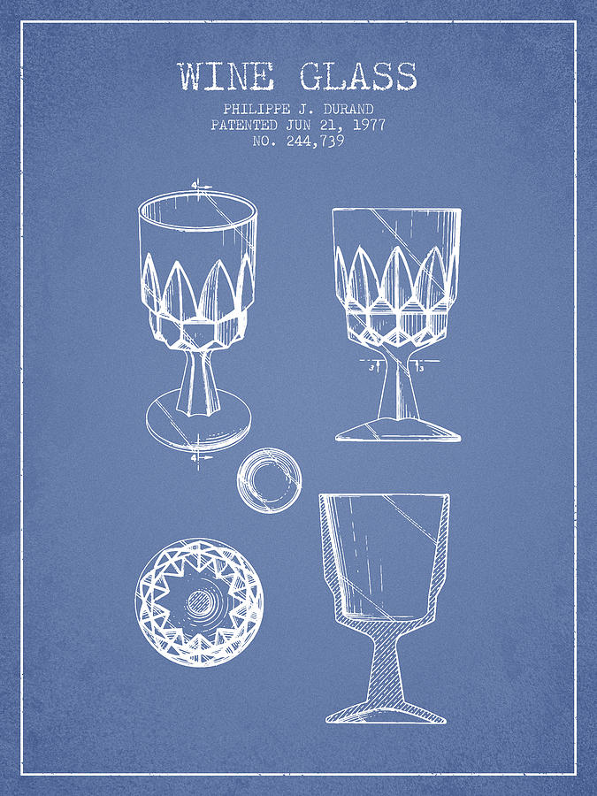 Wine Digital Art - Wine Glass patent from 1977 - Light Blue by Aged Pixel