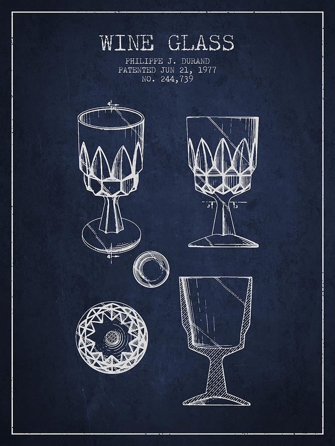 Wine Glass Patent From 1977 - Navy Blue Digital Art