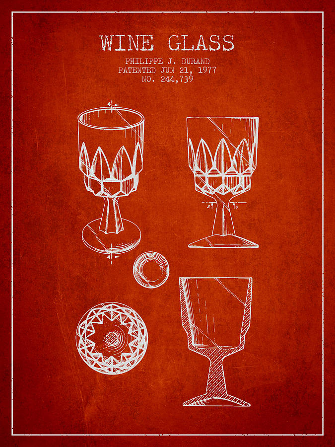 Wine Digital Art - Wine Glass patent from 1977 - Red by Aged Pixel