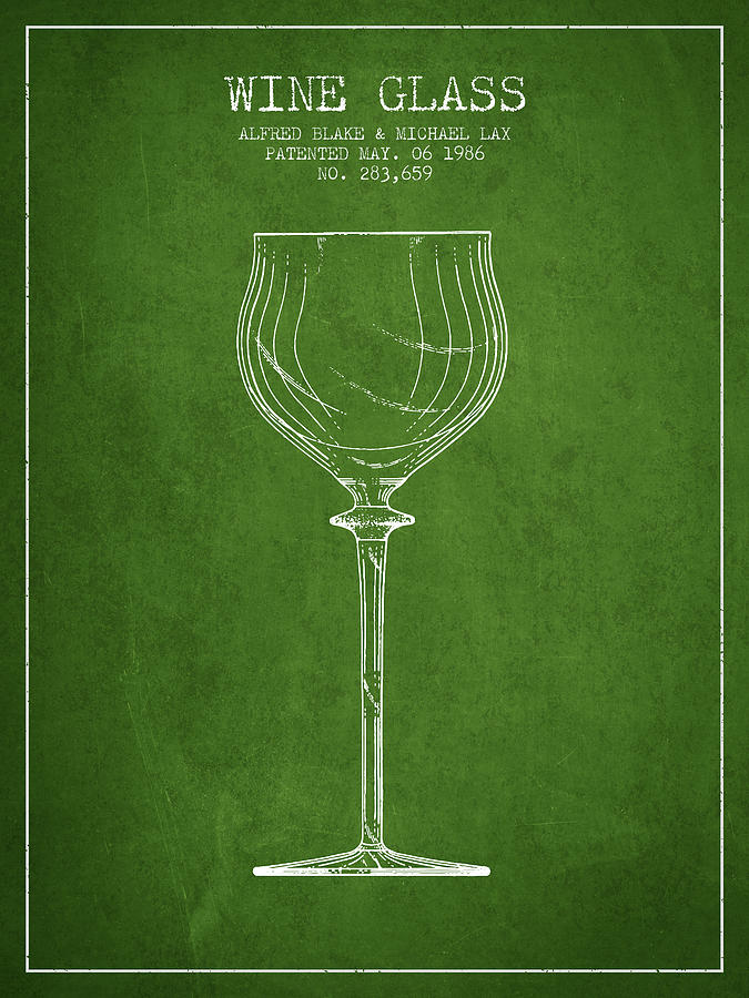 Wine Digital Art - Wine Glass Patent from 1986 - Green by Aged Pixel