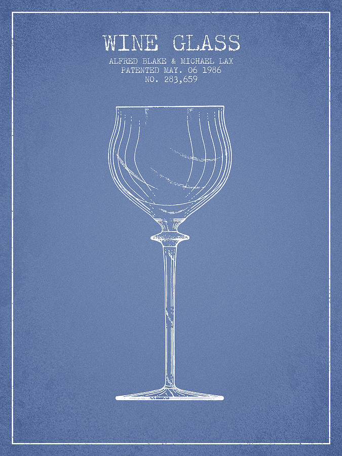 Wine Glass Patent From 1986 - Light Blue Digital Art