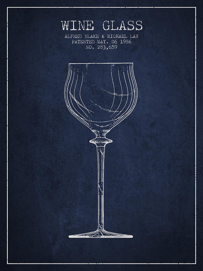 Wine Digital Art - Wine Glass Patent from 1986 - Navy Blue by Aged Pixel