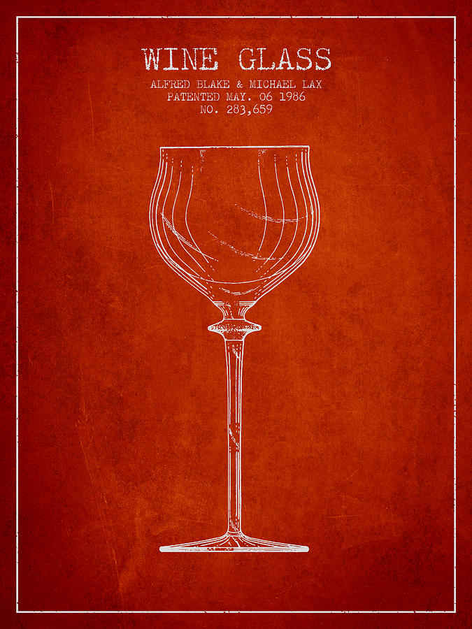 Wine Digital Art - Wine Glass Patent from 1986 - Red by Aged Pixel