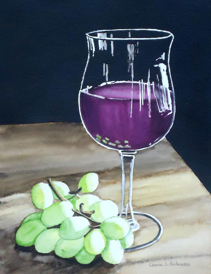 Wine Glass with Grapes Painting by Laurie Anderson