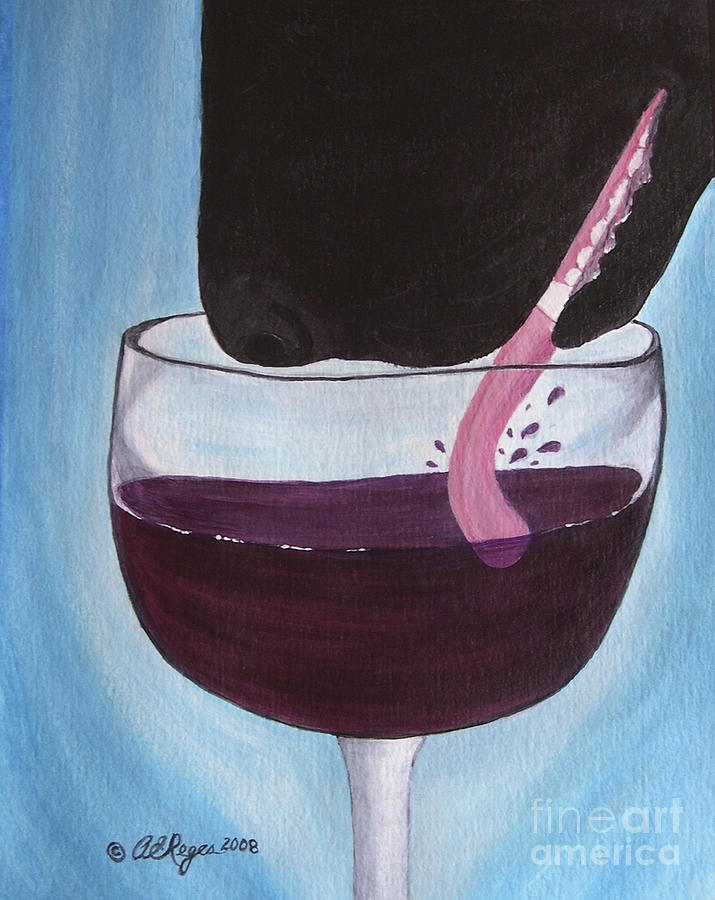 Wine Is Best Shared With Friends - Black Dog Painting by Amy Reges
