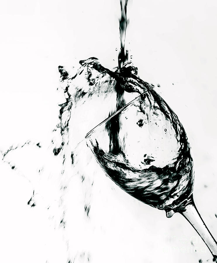 Wine Photograph - Wine Pour Splash in Black and White by JC Kirk