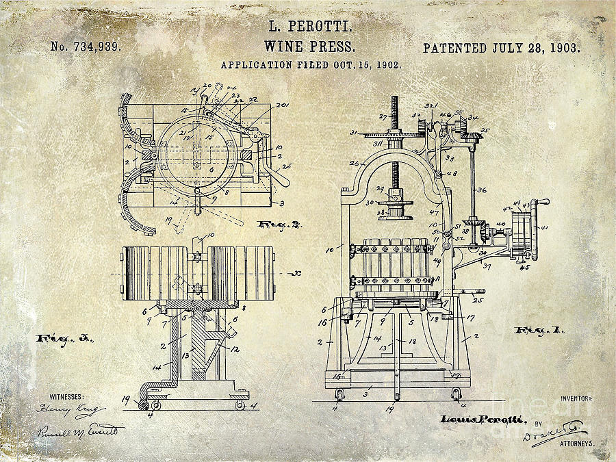 Wine Press Patent 1903 Photograph by Jon Neidert