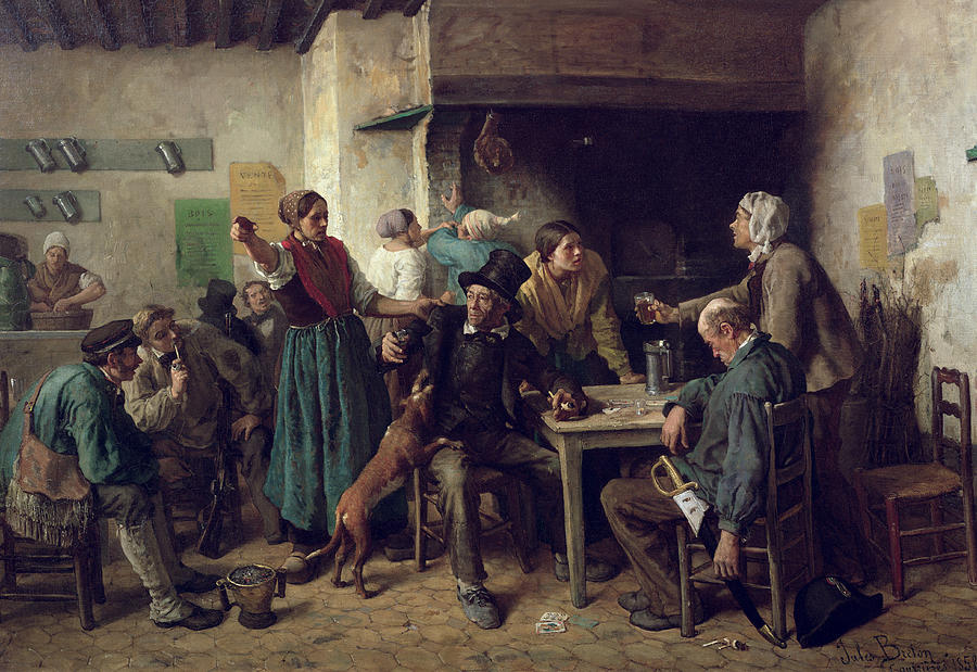 Wine Shop Monday, 1858 Painting by Jules Breton