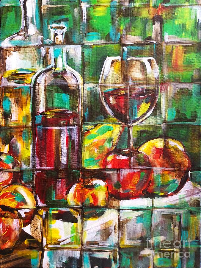 Wine Still life Geometric Painting by Lisa Owen