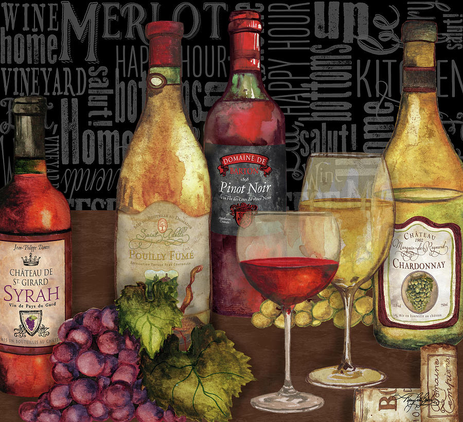 Wine Still Life On Black Painting by Mary Beth Baker Wine Still Life On Black Painting by Mary Beth Baker