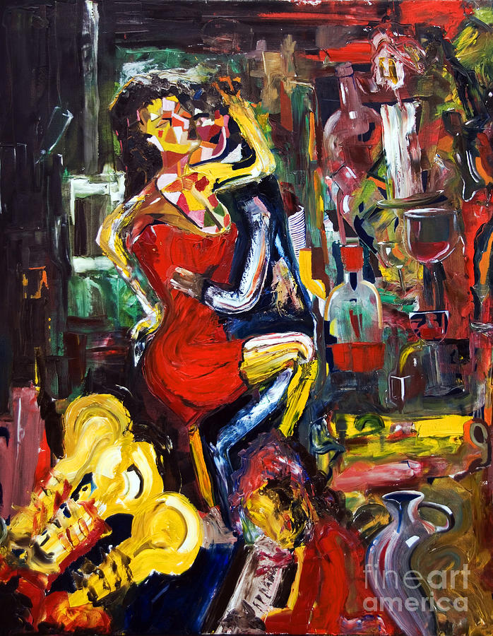 Wine Woman And Music Painting by James Lavott