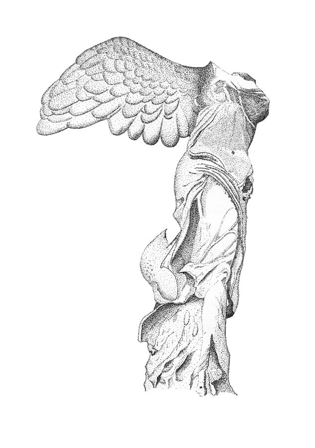 Greek Drawing - Winged Victory of Samothrace by Steven Tomadakis
