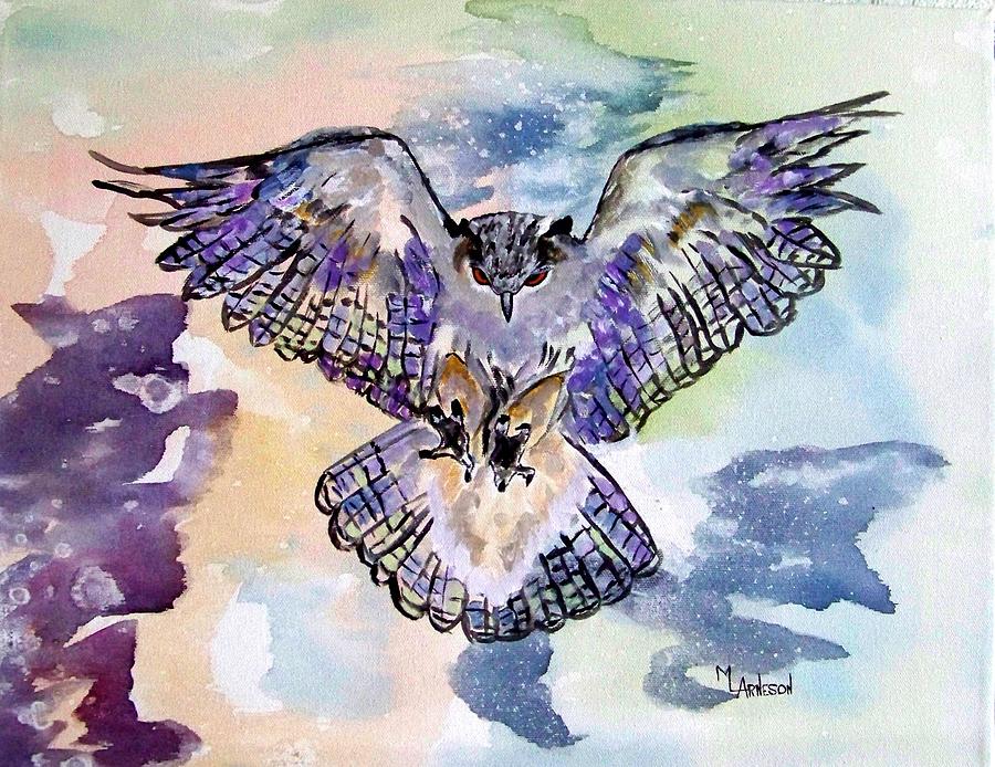 Owl Painting - Wings Of Silence by Mary Arneson