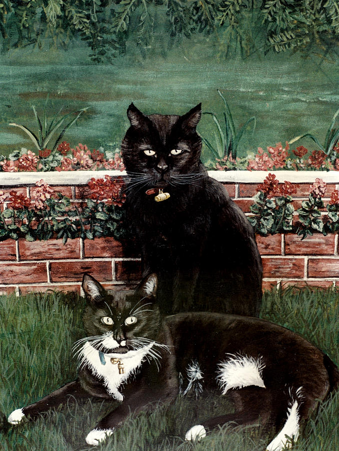 Winnie and Winston the two black Cats Painting by Mackenzie Moulton