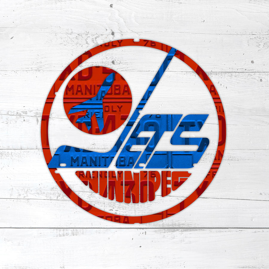 Jet Mixed Media - Winnipeg Jets Retro Hockey Team Logo Recycled Manitoba Canada License Plate Art by Design Turnpike