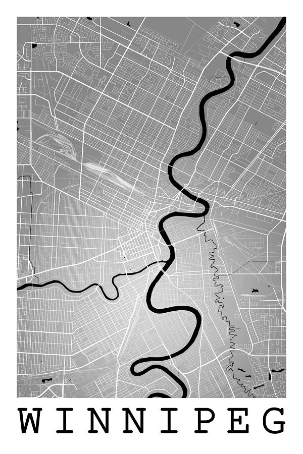 Winnipeg Street Map - Winnipeg Canada Road Map Art on Colored Ba