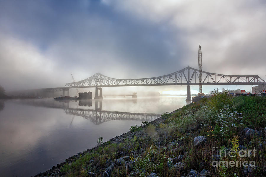 Winona Bridge with Fog Photograph by Kari Yearous