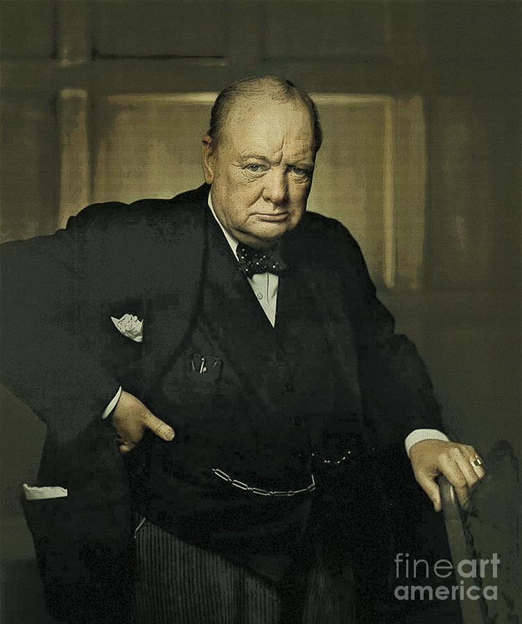 Winston Churchill Prime Minister of UK Digital Art by Celestial Images